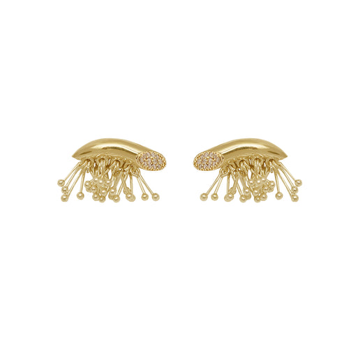 Thick Pine Needle Tassel Earrings With Spinels